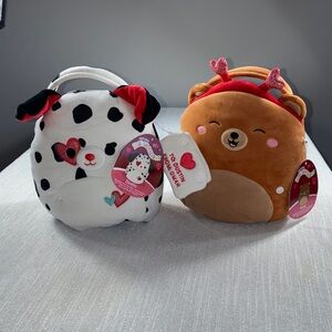 💕 Squishmallows Valentine’s Buddy Buckets Omar Bear & Dusty Dalmation NWT snaps
